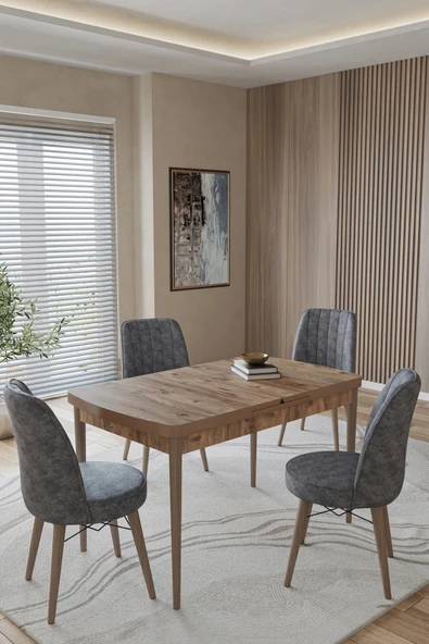 TOCE HOME Marlen Serisi 80X130 Açılır Masa Yemek Odası Takımı, Mutfak Takımı 4 Adet Sandalye Gri 80 x 130 ürün görseli 1