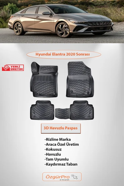 Rizline Hyundai Elantra 2020-2026 3D Havuzlu Paspas Siyah ürün görseli 1