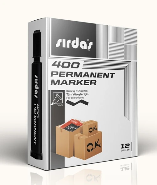 Sırdaş Permanent Marker 12'li Paket Siyah 400 ürün görseli 1
