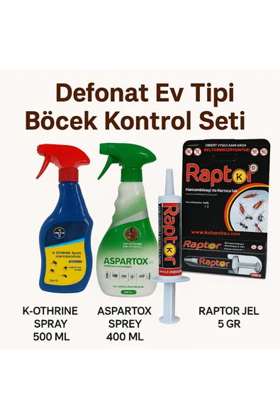 Defonat Ev İçi Böcek İlaçlama Paketi – K-Othrine Spray EWO + Aspartox Sprey + Raptor Jel ürün görseli 1