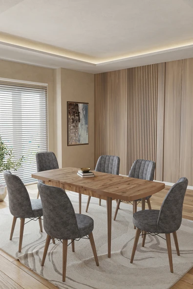 TOCE HOME Eva 80X130 Açılabilir Masa Yemek Odası Takımı Mutfak Takımı 6 Adet Sandalye Gri 80 x 130 ürün görseli 1