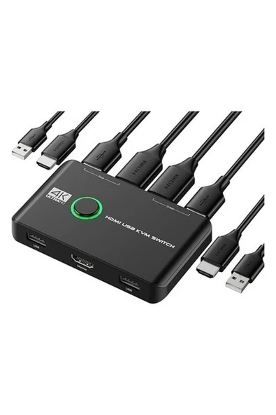 Bastore HDMI 4K Kvm Switch 2 Port USB 2 Pc Tek Kasa Klavye Mouse Kontrol Çoklayıcı ürün görseli 1