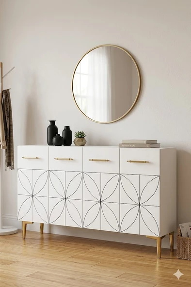 KA1234BG ELİZ Konsol ve Tv Sehpası Beyaz-Gold 120cm ürün görseli 1