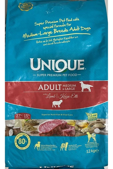 Unique Adult Medium & Large Orta Büyük Irk Kuzu Etli Lamb 12 kg ekonomik köpek maması ürün görseli 1