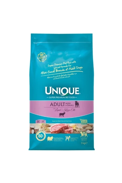 Unique Kuzu Etli Küçük Irk Düşük Tahıllı Yetişkin Köpek Maması 3 Kg ürün görseli 1