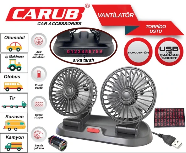 Carub Kademeli Araç Vantilatör 2li 12 ve 24V DC ürün görseli 1