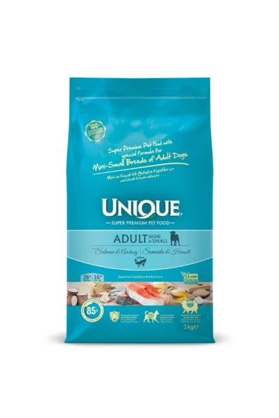 Unique Somonlu ve Hamsili Küçük Irk Düşük Tahıllı Yetişkin Köpek Maması 3 Kg ürün görseli 1