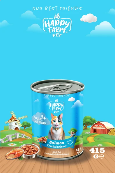 Happy Farm Yaş Kedi Maması Somonlu 415 Gr 6 Adet ürün görseli 1