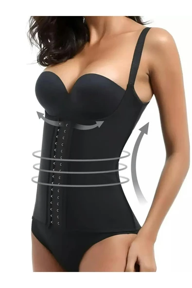 MİSTİRİK Trigoso Model 4 Aşamalı Sıkılaştırıcı Kum Saati Görünümü Veren Askılı Latex Korse Siyah Renk ürün görseli 1