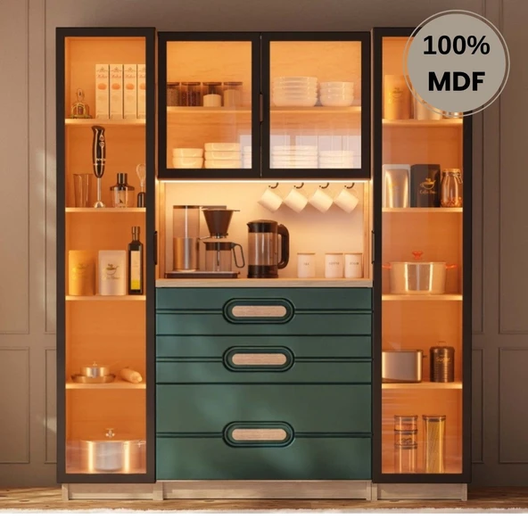 Comiet Begonya Mdf Kahve Köşesi Dolabı 4kapak Çekmeceli Işıklı ürün görseli 1