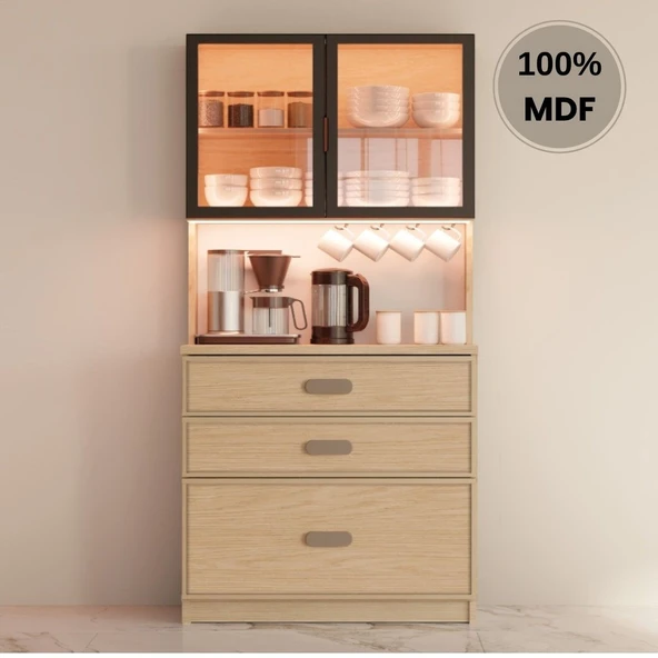 Comiet Karanfil Mdf Kahve Köşesi Dolabı Çekmeceli Işıklı ürün görseli 1