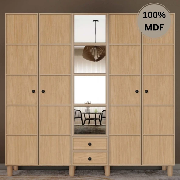 Comiet Meşe 5  Kapak Mdf Ayaklı Tasarım Gardırop ürün görseli 1