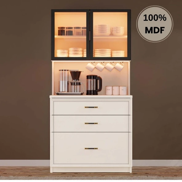 Comiet Kardelen Mdf Kahve Köşesi Dolabı Çekmeceli Işıklı ürün görseli 1