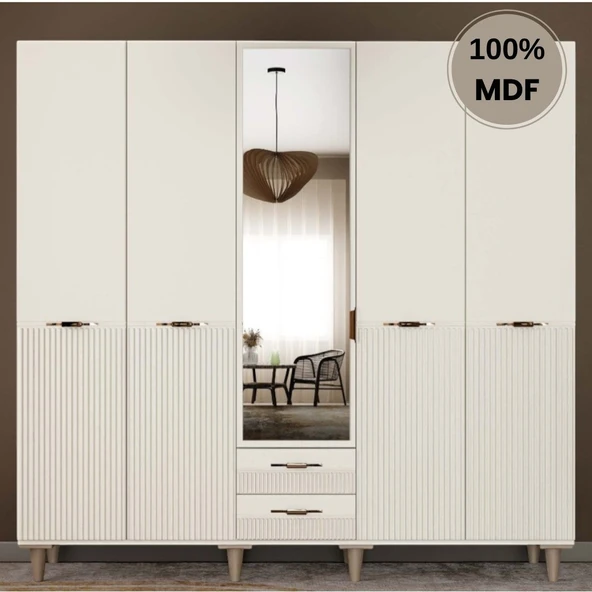 Comiet Menekşe 5  Kapak Mdf Ayaklı Tasarım Gardırop ürün görseli 1