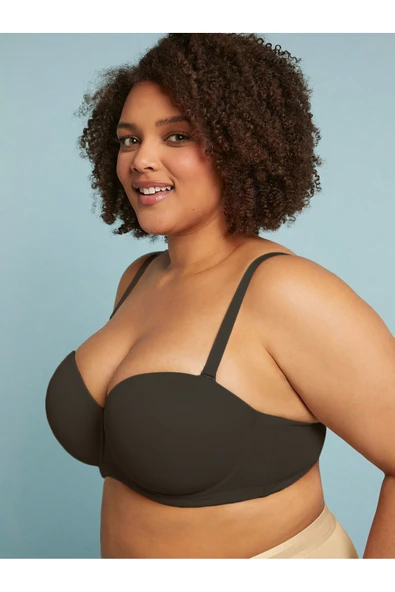 MİSTİRİK Lenola Model Curve Büyük beden Straplez Dolgulu Pedli Sütyen Siyah Renk ürün görseli 1