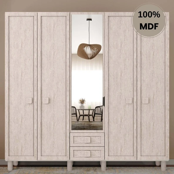 Comiet Nilüfer 5 Kapak Mdf Ayaklı Tasarım Gardırop ürün görseli 1