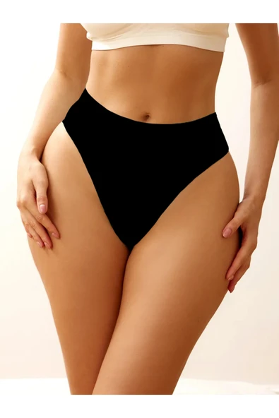 MİSTİRİK Navelli Model Seamless Beli Lastikli Rahat Tanga Külot Siyah Renk ürün görseli 1