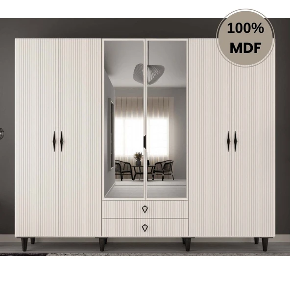 Comiet Lale 6  Kapak Mdf Ayaklı Tasarım Gardırop ürün görseli 1