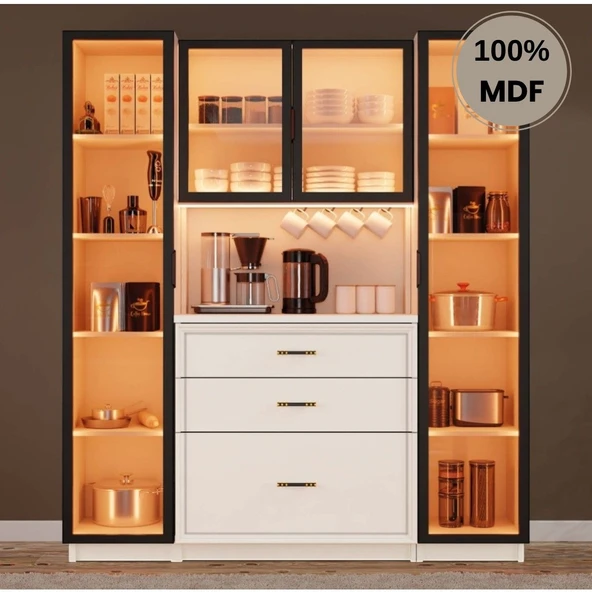 Comiet Kardelen Mdf Kahve Köşesi Dolabı 4 kapak Çekmeceli Işıklı ürün görseli 1