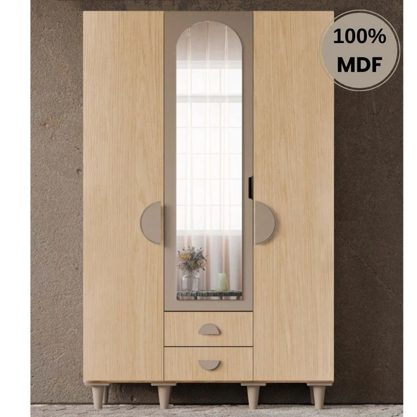 Comiet Ladin 3 Kapak Mdf Ayaklı Tasarım Gardırop ürün görseli 1