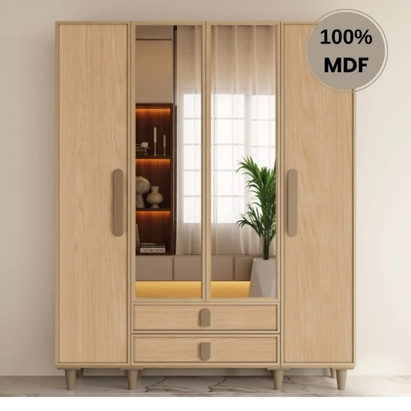 Comiet Karanfil 4 Kapak Mdf Ayaklı Tasarım Gardırop ürün görseli 1