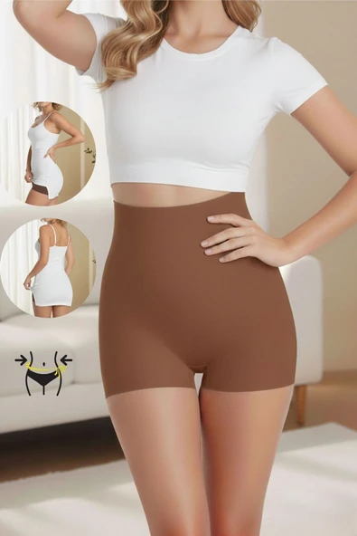 MİSTİRİK Gretola Model Toparlayıcı Sıkılaştırıcı Yüksek Bel Lazer Boxer Korse Kahve Renk ürün görseli 1