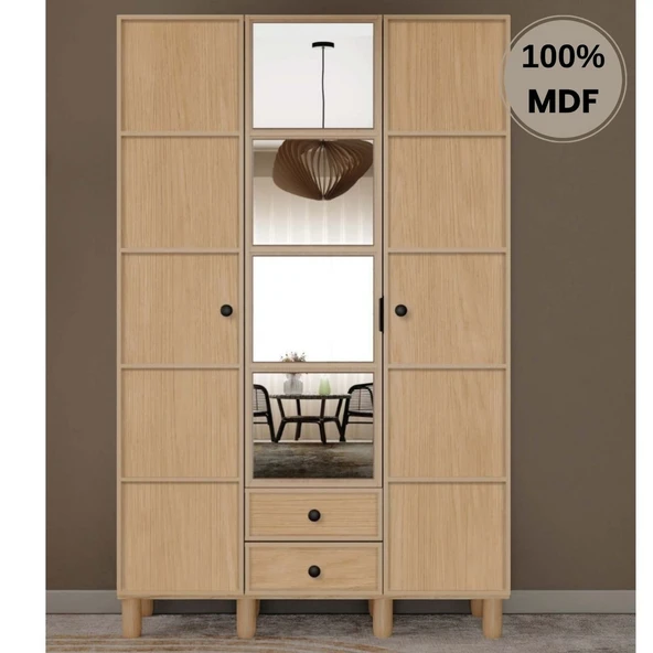Comiet Meşe 3  Kapak Mdf Ayaklı Tasarım Gardırop ürün görseli 1