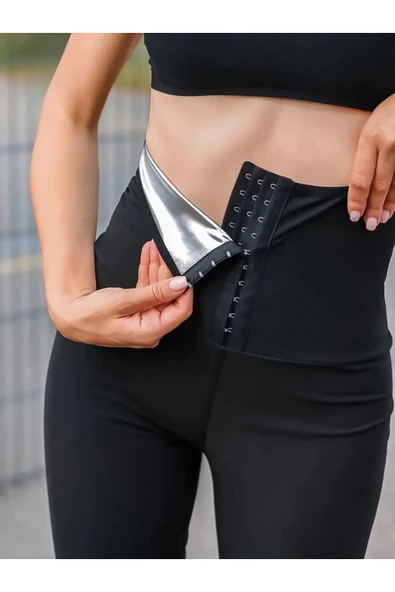 MİSTİRİK Sauna-Tayt Model Zayıflatan Termal Iki Beden Incelten Vücut Şekillendirici Sauna Agraflı Korse Tayt ürün görseli 1