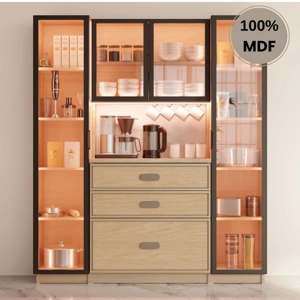 Comiet Karanfil Mdf Kahve Köşesi Dolabı 4 kapak Çekmeceli Işıklı ürün görseli 1