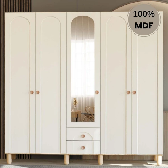 Comiet Papatya 5  Kapak Mdf Ayaklı Tasarım Gardırop ürün görseli 1