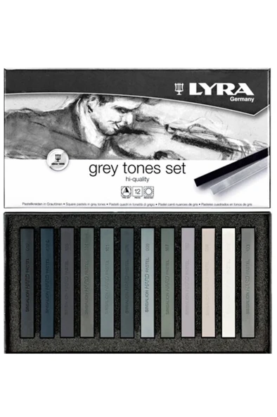LYRA Soft Pastel Gri Tonlar - High Quality 12 Li Toz Pastel ürün görseli 1