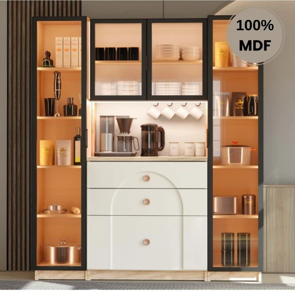 Comiet Papatya Mdf Kahve Köşesi Dolabı 4 kapak Çekmeceli Işıklı ürün görseli 1