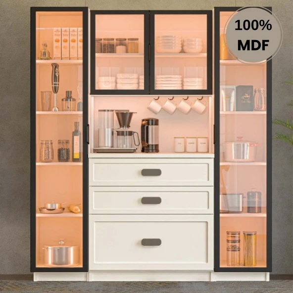 Comiet Manolya Mdf Kahve Köşesi Dolabı 4 kapak Çekmeceli Işıklı ürün görseli 1