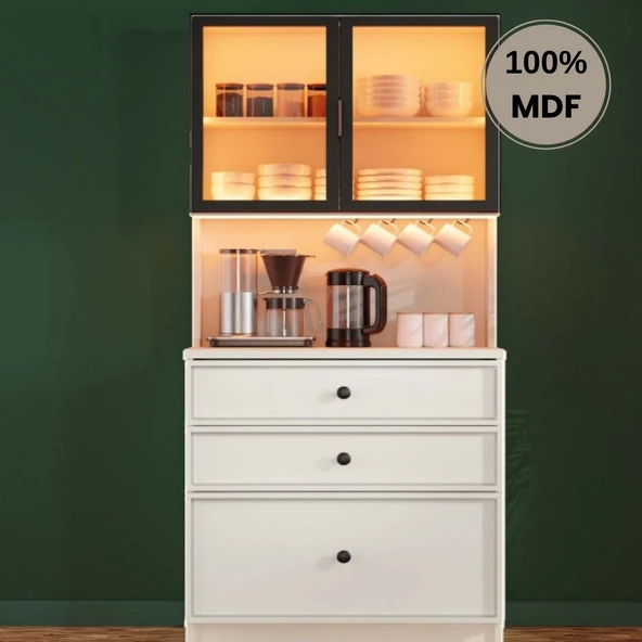 Comiet Zambak Mdf Kahve Köşesi Dolabı Çekmeceli Işıklı ürün görseli 1