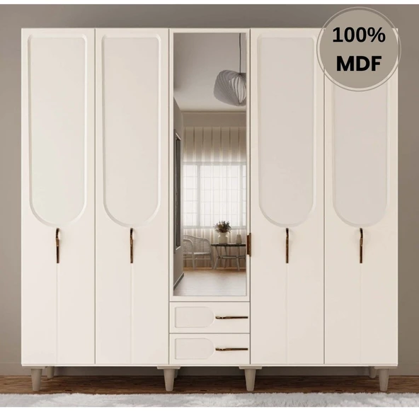 Comiet Açelya 5 Kapak Mdf Ayaklı Tasarım Gardırop ürün görseli 1