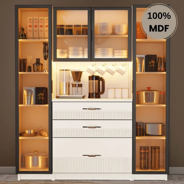 Comiet Menekşe Mdf Kahve Köşesi Dolabı 4 kapak Çekmeceli Işıklı ürün görseli 1