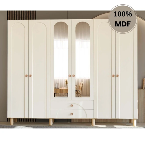Comiet Papatya 6  Kapak Mdf Ayaklı Tasarım Gardırop ürün görseli 1