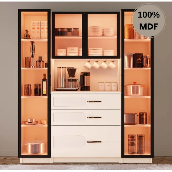 Comiet Açelya Mdf Kahve Köşesi Dolabı 4 kapak Çekmeceli Işıklı ürün görseli 1