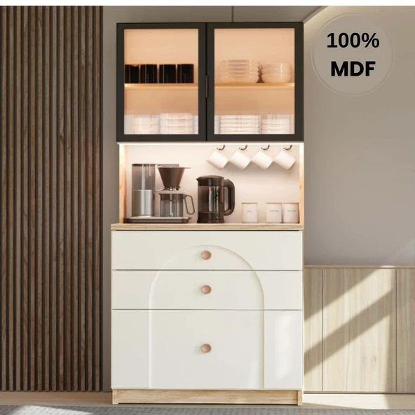 Comiet Papatya Mdf Kahve Köşesi Dolabı Çekmeceli Işıklı ürün görseli 1