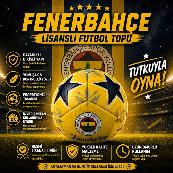 Fenerbahçe Lisanslı Futbol Topu No:5 430 gr Dayanıklı Dikişli Profesyonel Top ürün görseli 1