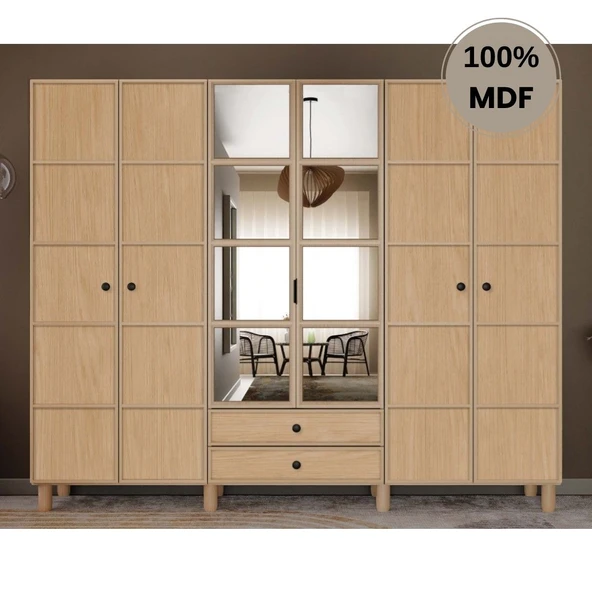 Comiet Meşe 6  Kapak Mdf Ayaklı Tasarım Gardırop ürün görseli 1
