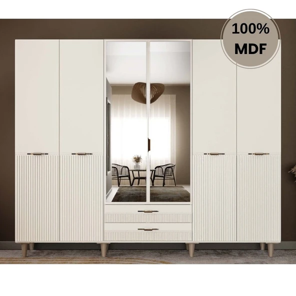 Comiet Menekşe 6  Kapak Mdf Ayaklı Tasarım Gardırop ürün görseli 1