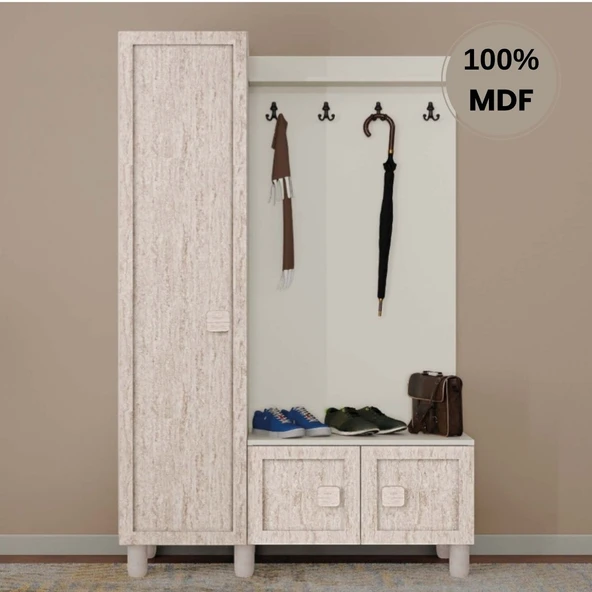 Comiet Nilüfer Mdf Raflı Askılıklı Ayaklı tasarım Portmanto Ayakkabılık ürün görseli 1