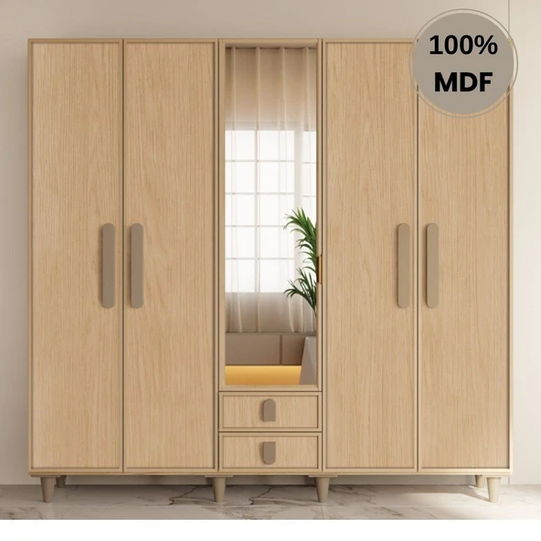 Comiet Karanfil 5 Kapak Mdf Ayaklı Tasarım Gardırop ürün görseli 1
