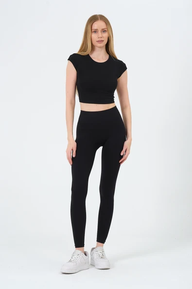 MİSTİRİK Alnus Model Seamless Düz Tayt Yumuşak Kumaşlı Günlük Tayt Lacost Kumaş Siyah Renk ürün görseli 1
