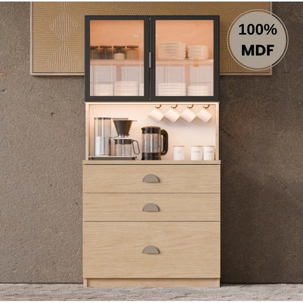 Comiet Ladin Mdf Kahve Köşesi Dolabı Çekmeceli Işıklı ürün görseli 1