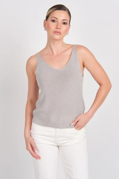 Only   ONLSHINA SL GLITTER TOP KNT Kadın Gri Bluz - 15322379 ürün görseli 1