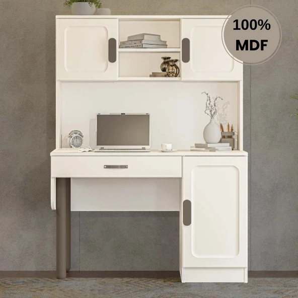 Comiet Manolya Mdf Kitaplıklı Dolaplı  Çalışma Masası ürün görseli 1