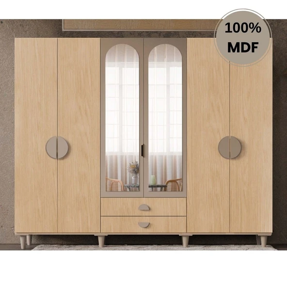 Comiet Ladin 6 Kapak Mdf Ayaklı Tasarım Gardırop ürün görseli 1