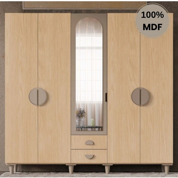 Comiet Ladin 5 Kapak Mdf Ayaklı Tasarım Gardırop ürün görseli 1